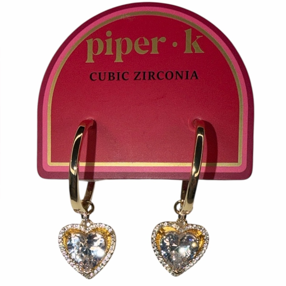 Piper K Gold Heart Earrings with Sparkling Stones